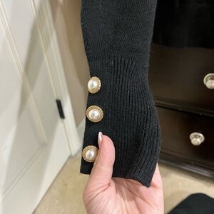 Black Sweater with Pearl Button Accents